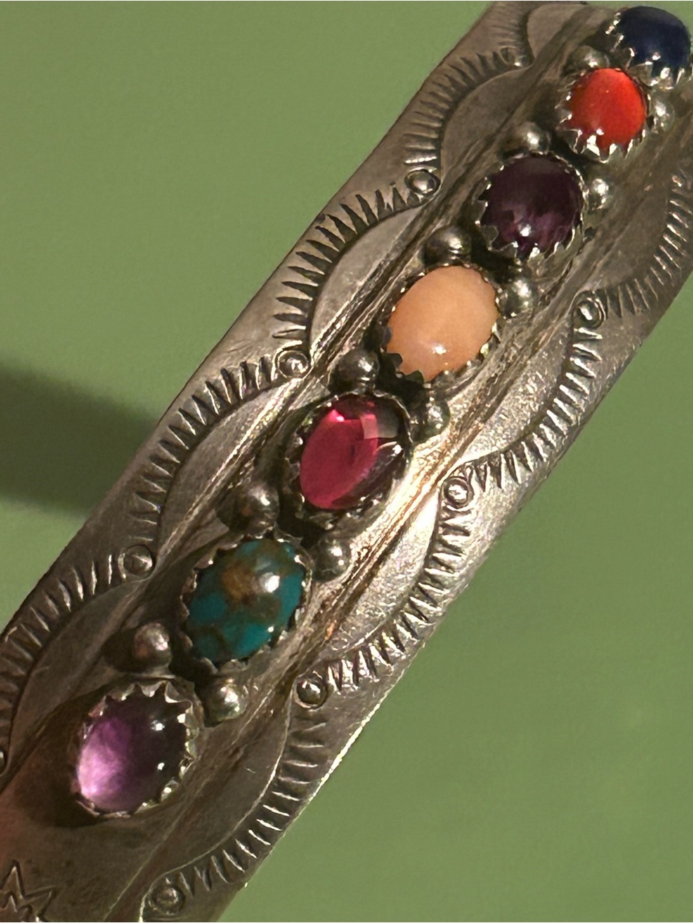 Multistone Sterling Silver Cuff Bracelet - Colorful Gem Accents Yazzie - Picture 11 of 16